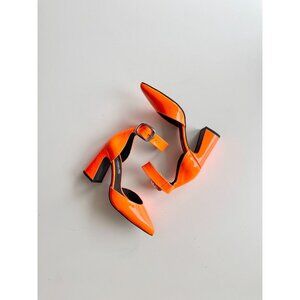 L'INTERVALLE Neon Orange Patent Leather Ankle Strap d'Orsay Pumps, Size 36